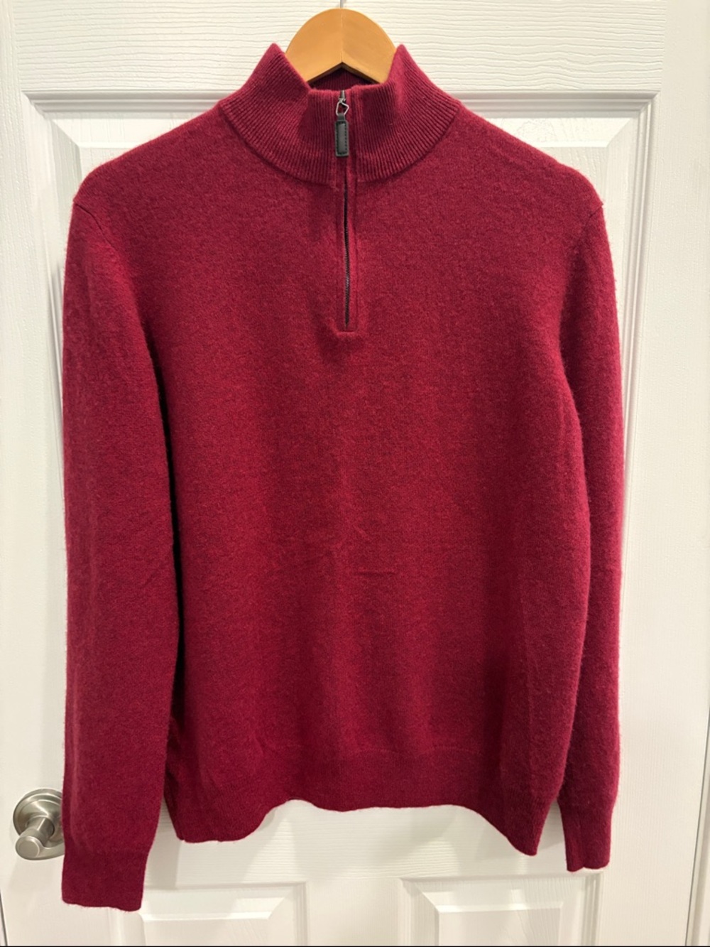 Daniel Hechter 100% Cashmere Men's Burgundy Half-Zip Mock Neck Sweater Size XL
